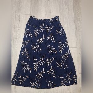 Navy Leaf Print A-Line Skirt